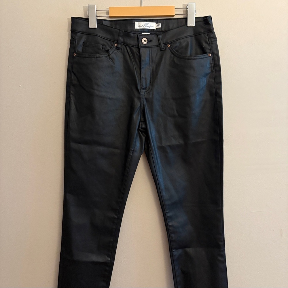 H&M Black Wax Skinny Jeans,  Faux Leather Look – Size 10 Like New - Picture 3 of 15